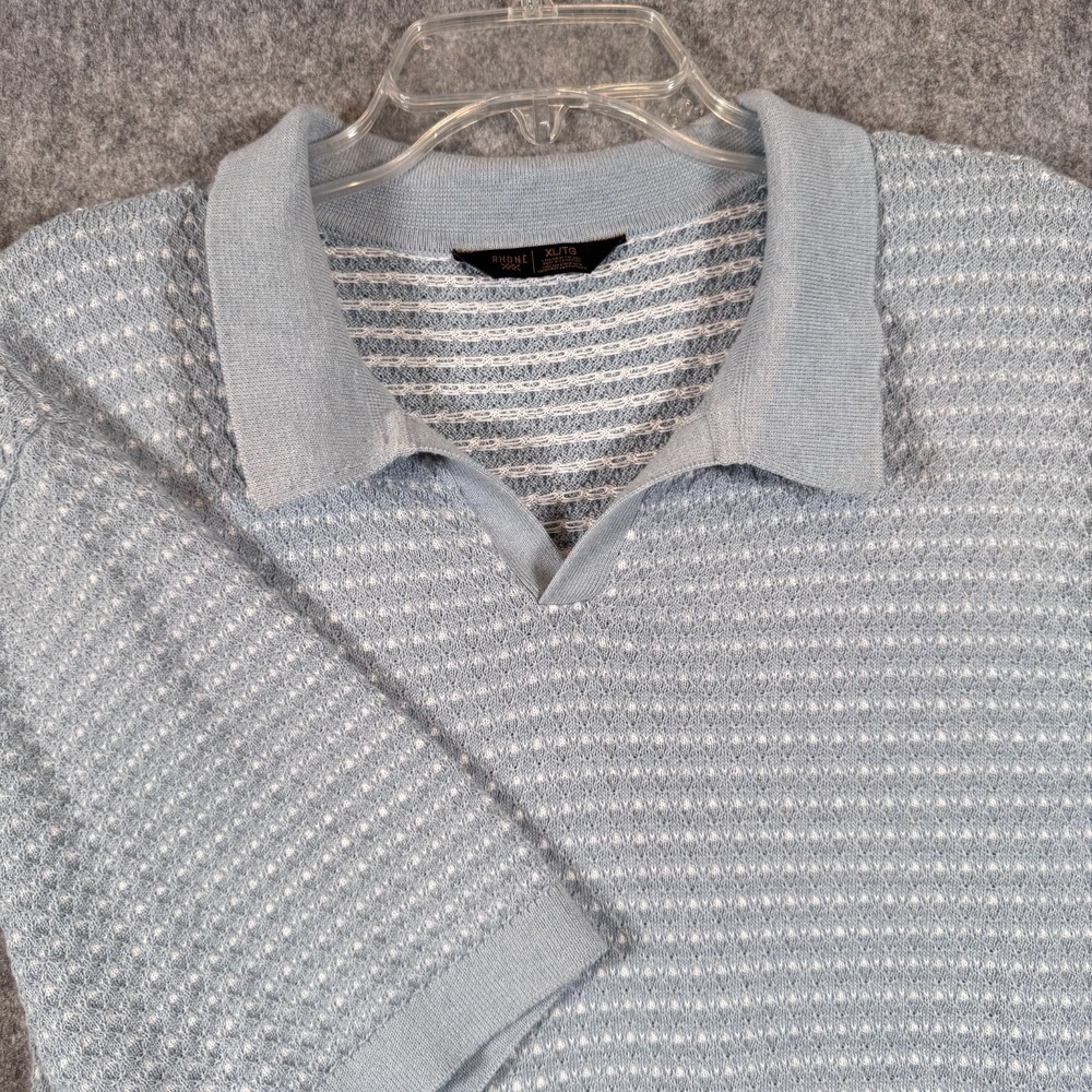 Rhone Johnny Collar Sweater Polo Shirt Mens XL Blue Textured Preppy Knit Coastal